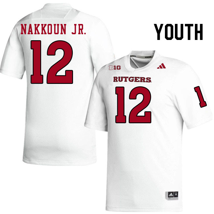 Youth #12 Vilay Nakkoun Jr. Rutgers Scarlet Knights 2024 College Football Jerseys Stitched-White